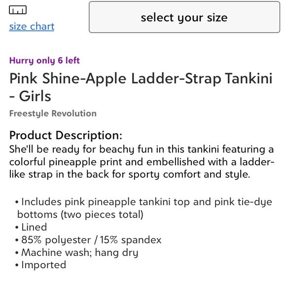 Freestyle Revolution Pink Shine-Apple Ladder-Straps Tankini Girl's Size 4 - Picture 4 of 4